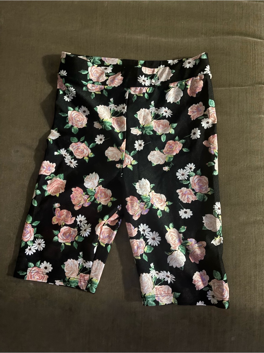 H&M Divided Black Floral Bike Shorts with Pink Roses